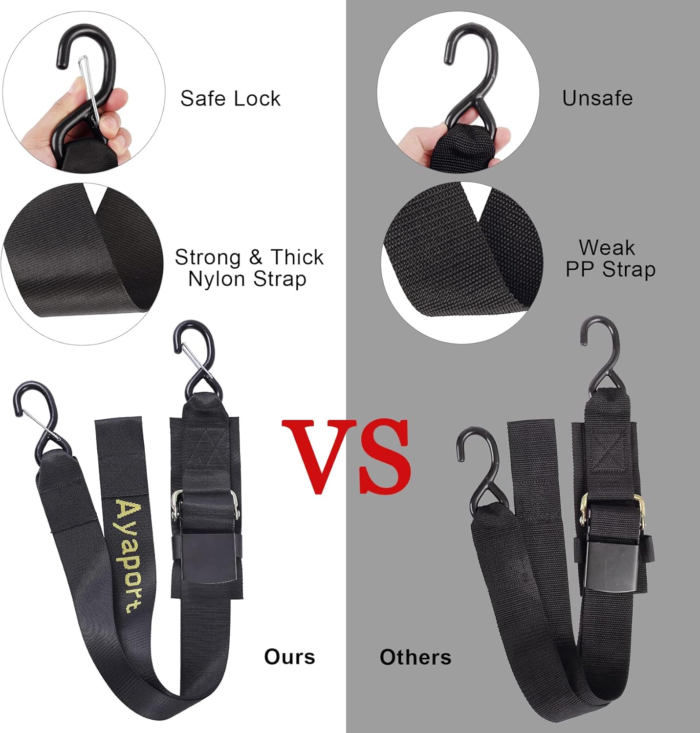 Ayaport Boat Tie Down Straps to Trailer Boat Transom Strap 4 feet x 2 inch Heavy Duty Nylon Kayak Canoe Jet Ski Bow and Stern Tie-Downs 2 Pack (2 inch x 4 feet) - Image 4