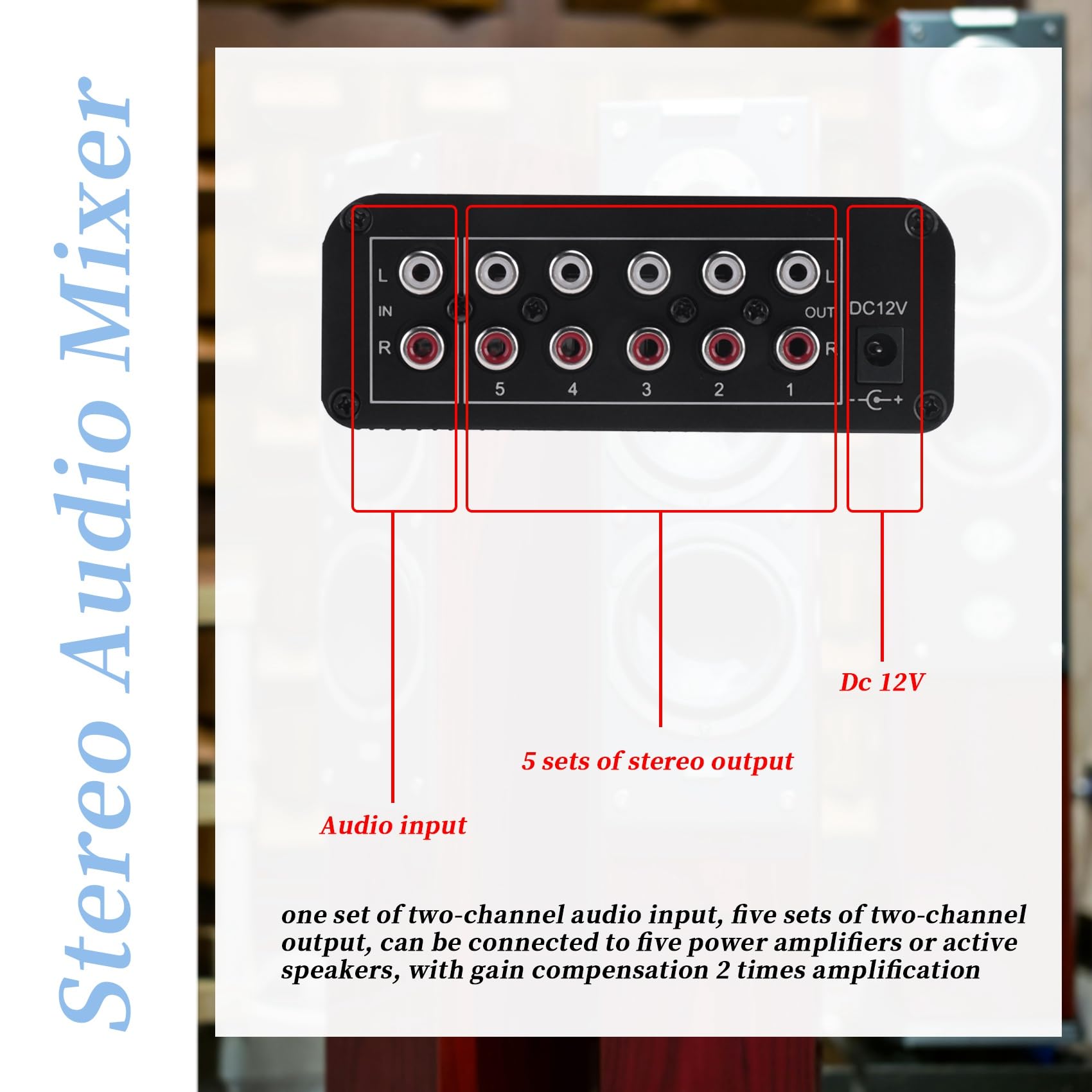 Mixer Audio SteReo 1 Input 5 Uscite Distributore Multicanale Interfaccia per Amplificatori di Potenza