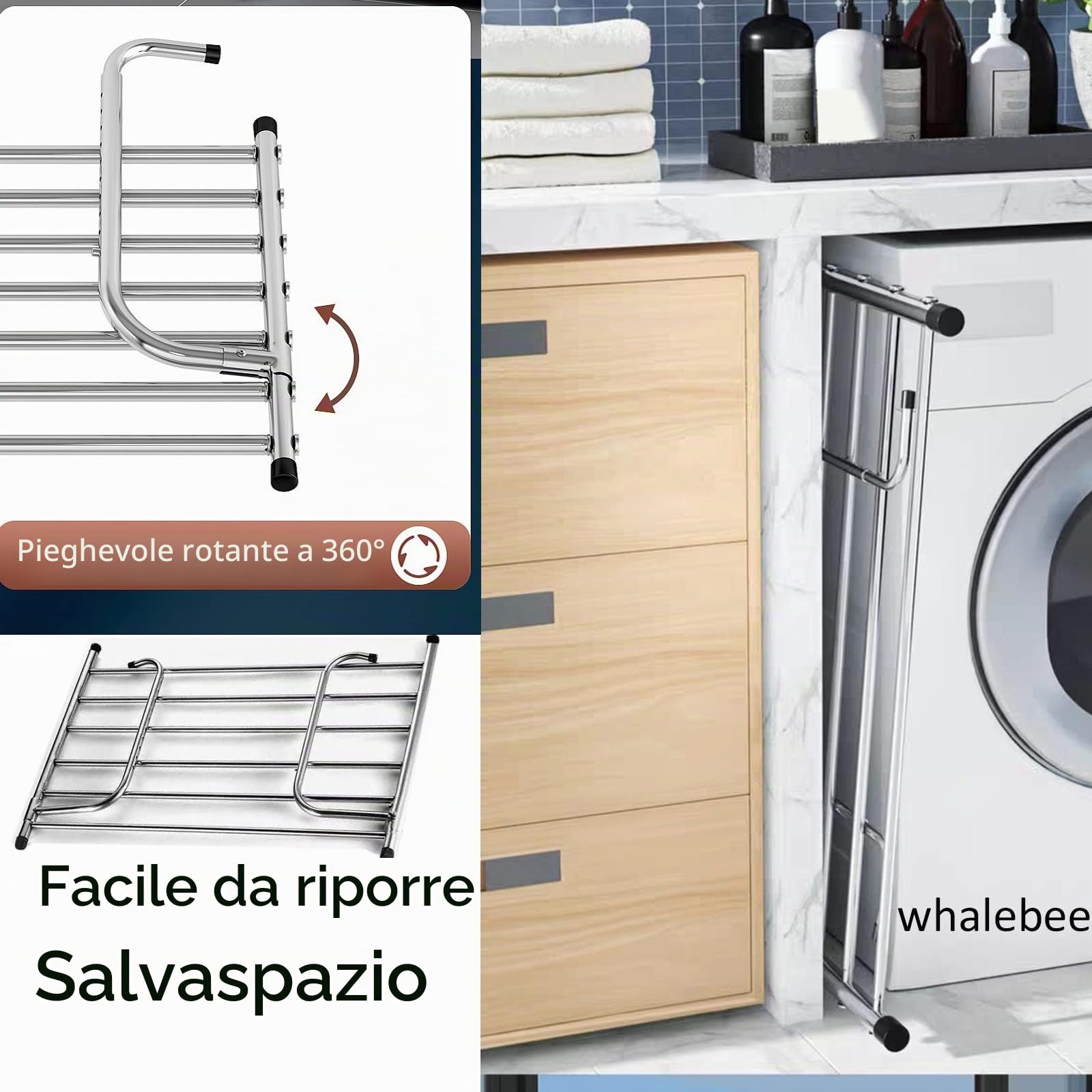 Stendibiancheria da Parete Stendibiancheria Espandibile, Stendibiancheria per Balcone Davanzale Ribaltabile Stendino Salvaspazio, per Uso Esterno, Stendino da Appendere alla Ringhiera