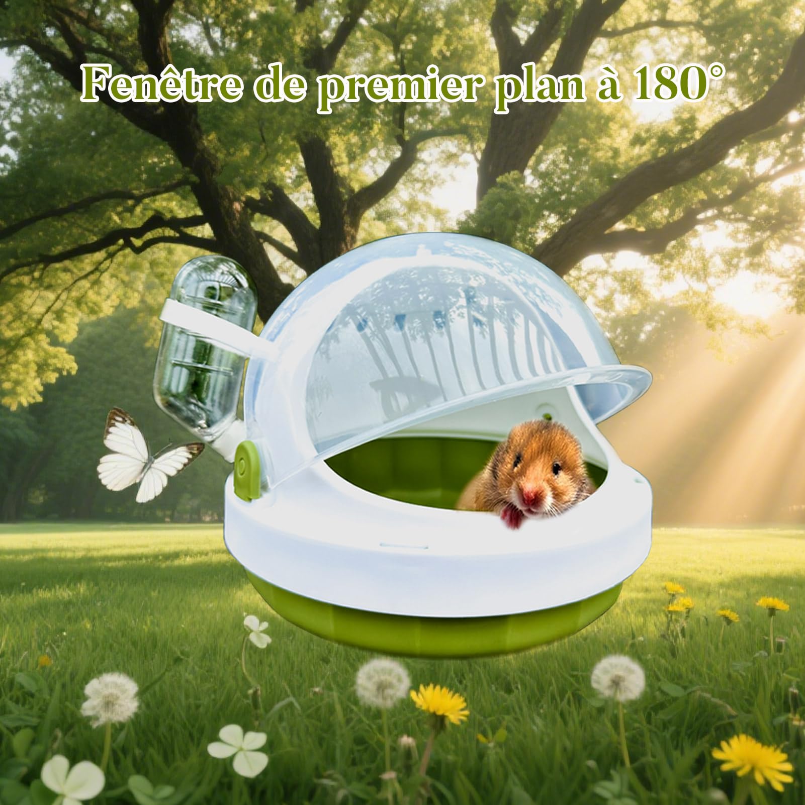 Cage de Transport Portable pour Hamster, Transporteur pour Petits Animaux, avec Aérations et Bouteille D’Eau Amovible, Adapté pour Cochon D’Inde Hérisson Hamster et Écureuil