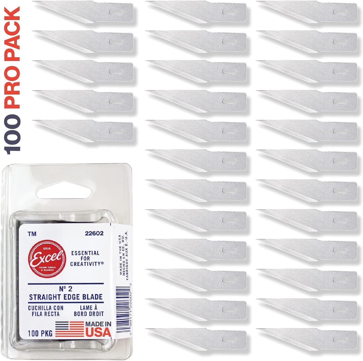 Excel Blades #2 Angled Stencil Edge Replacement Blades – 100 Pack Carbon Steel Medium-Duty for Precision Cutting, Trimming & Crafting – Professional, Hobby & Craft Art Knife Blades – Made in USA