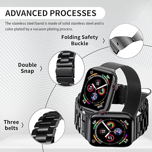 Miniatura 3 de REASDEN Compatible With Apple Watch Band and Case Iwatch Ultra Series 9 8 7 6 5 4 3 2 1 SE 38mm 40mm 41mm 42mm 44mm 45mm 49mm, Solid Stainless Steel