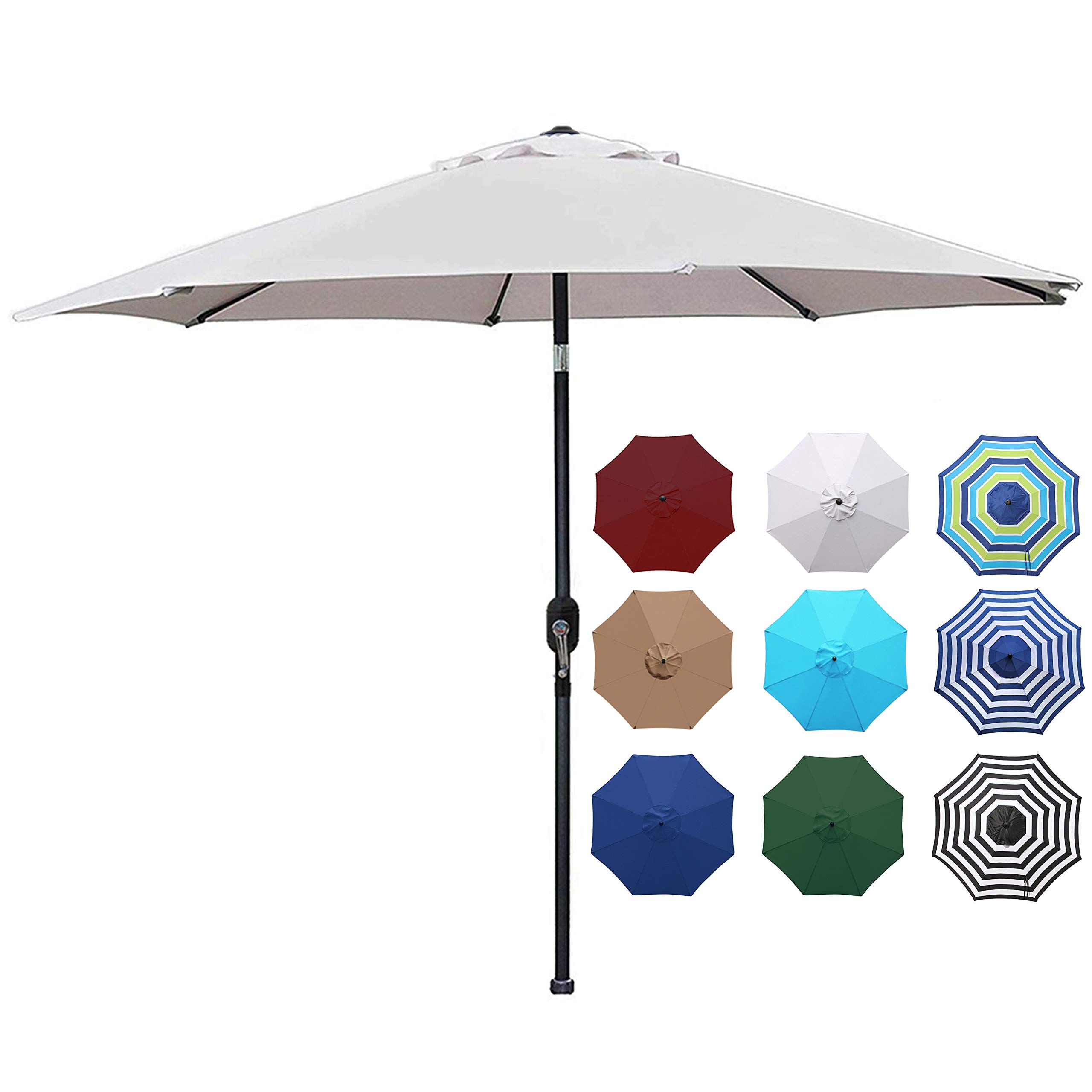 Amazon Com Blissun 9 Outdoor Aluminum Patio Umbrella Striped Patio Umbrella Market Striped Umbrella With Push Button Tilt And Crank Grey Garden Outdoor