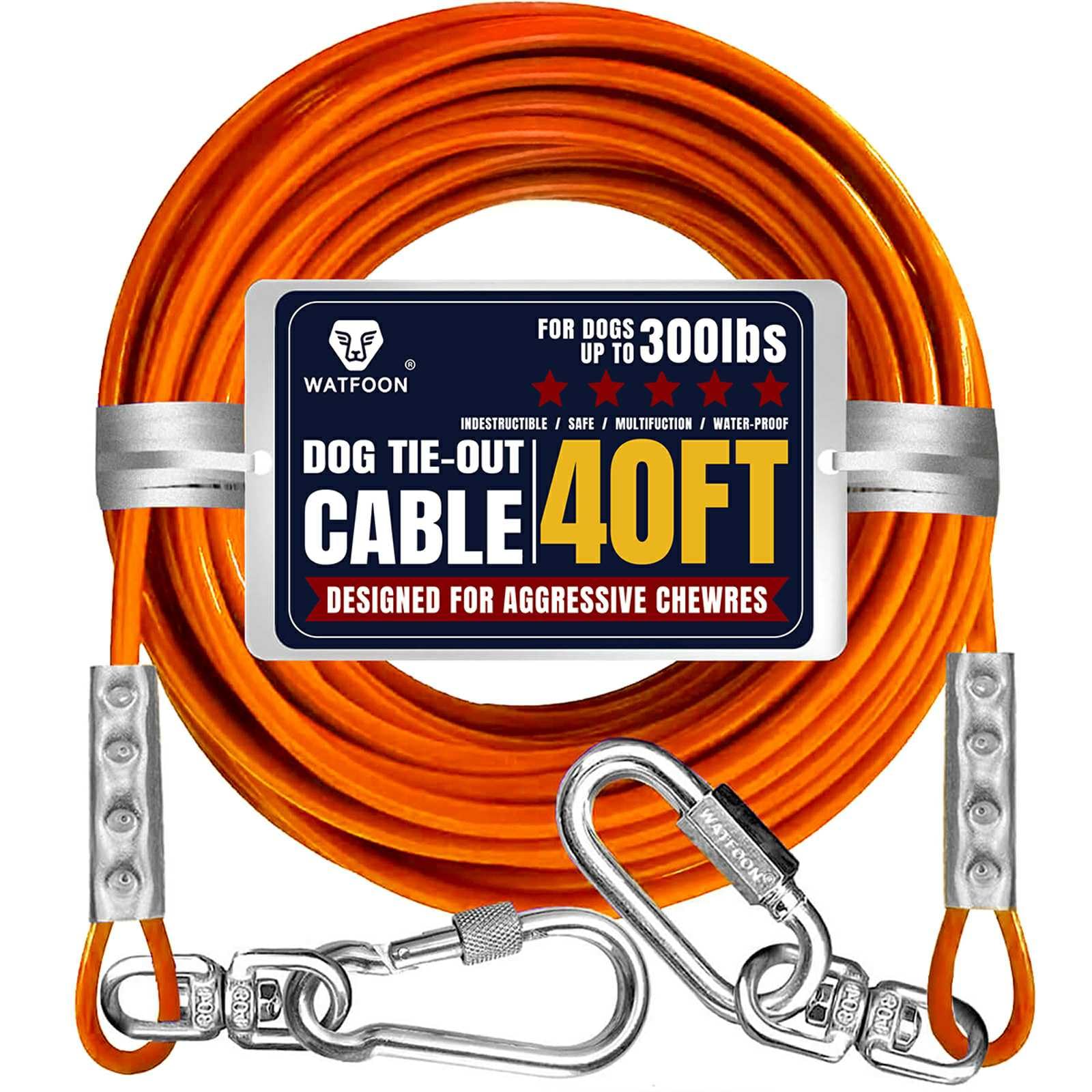 Tie Out Cable for Dogs Up to 300lbs,100ft Extra Strong 1000lbs Break Strength Tie-Out Tether Trolley Training Lead,Dog Run Cable for Yard Garden Park Camping Outside (Orange, 300lbs 40ft) โ image 1