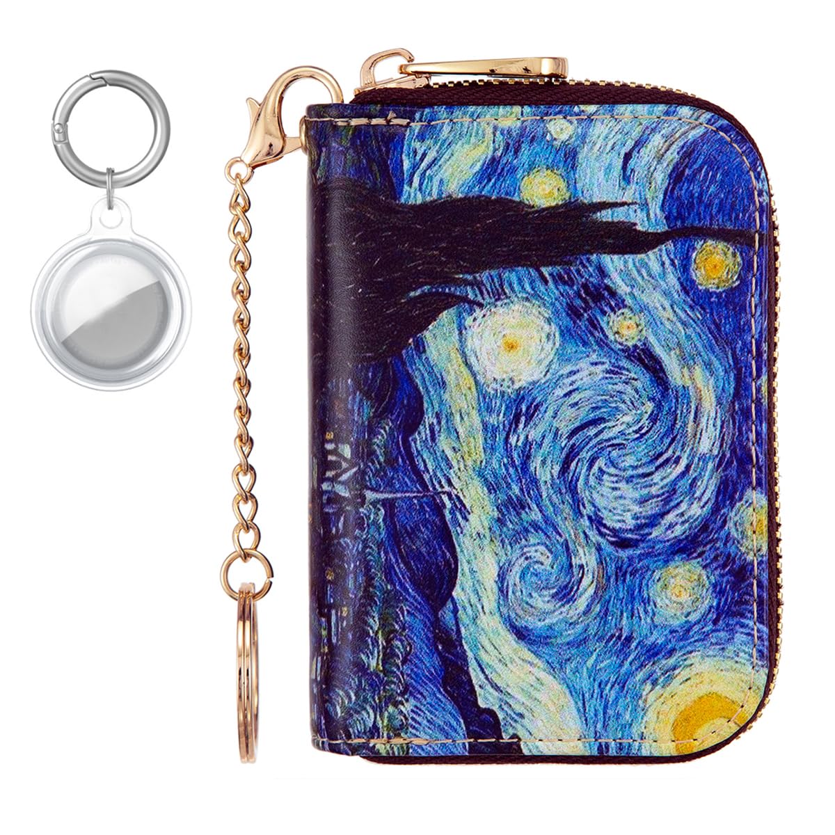 AIRMORS RFID Credit Card Holder for Women Men Airtag Wallet Holder Keychain and Zipper Money Clip Organizer Case(Astral(with Airtag Holder))