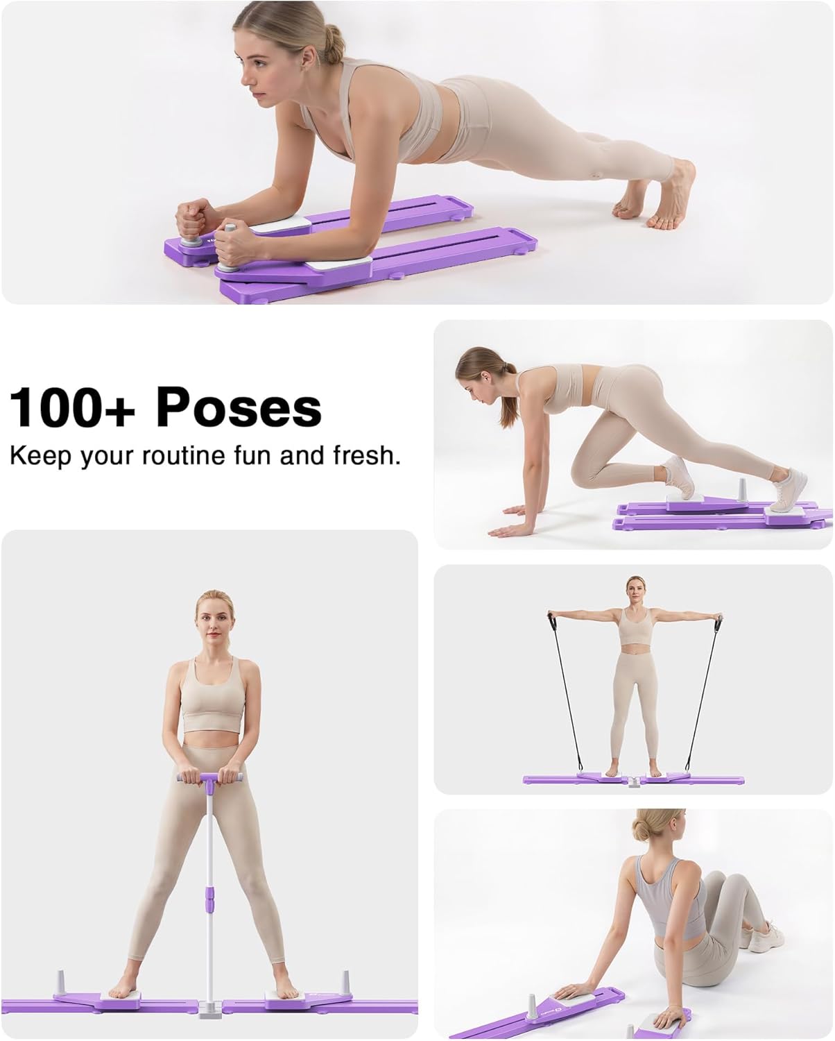 2026 Upgrade 6-in-1 Pliates Board - Multifunctional Anti-Slip Silent Pilates Board Portable Pilates Reformer Machine for Full Body Workout