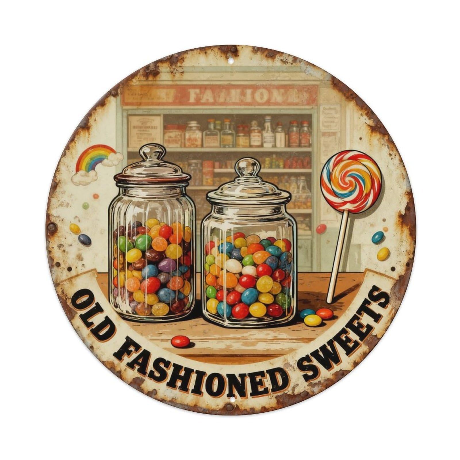 Old Fashioned Sweets Metal Tin Sign Plaque