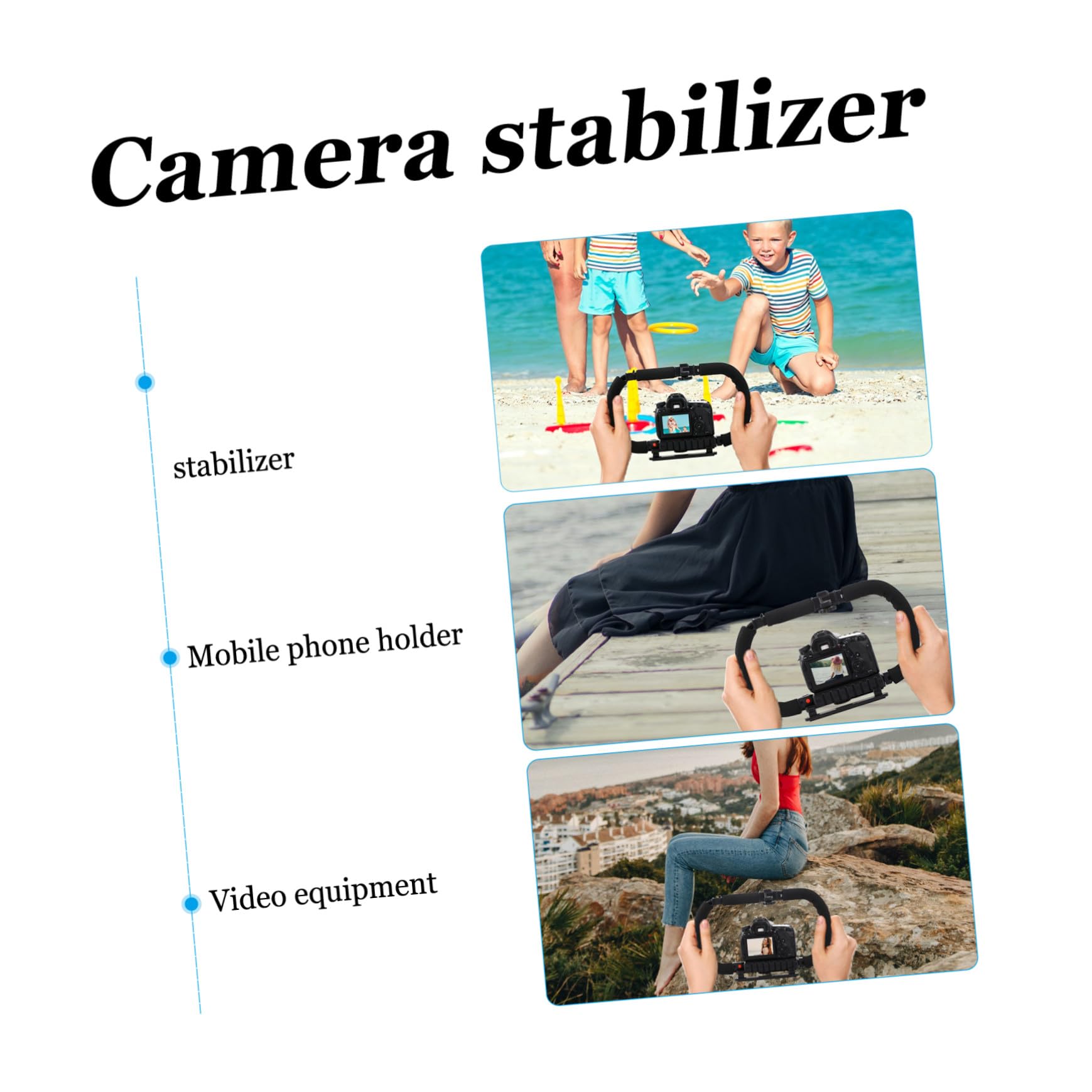 Stabilizzatore Videocamera Portatile 3 Slitte Fredde, Impugnatura in Metallo e Plastico Nero, Foro da 1/4 Pollice, per Smartphone e Videocamere Dv