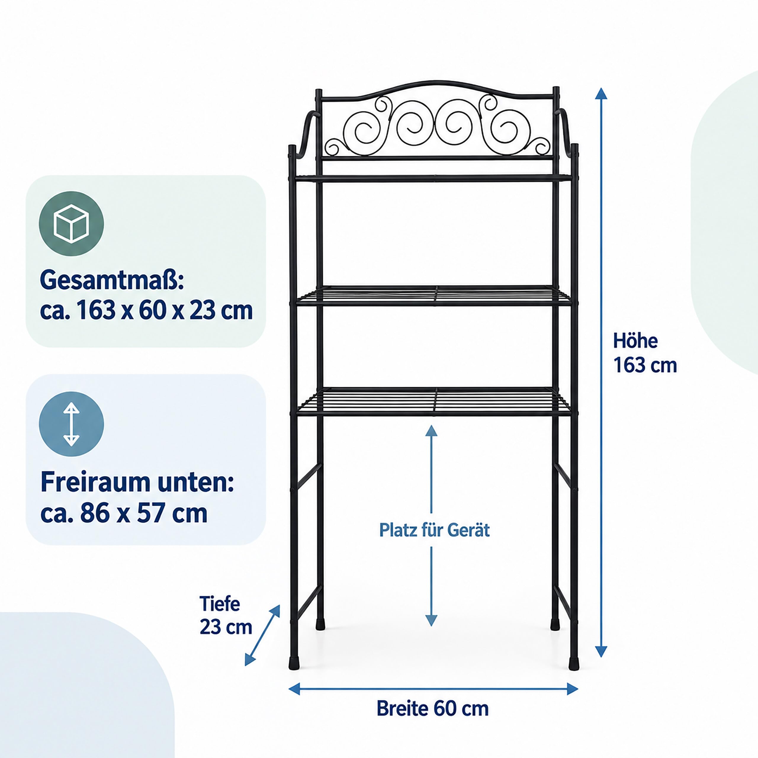 Relaxdays Waschmaschinenregal, 3 Ablagen, schwarz