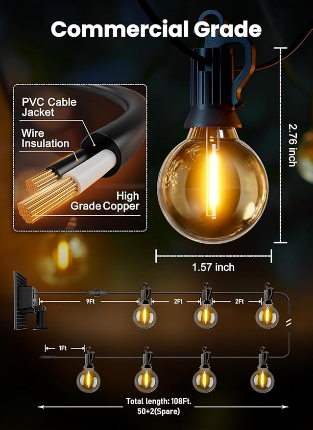 Brightown 108FT 52LED Luces Solares Exterior con Control Remoto miniatura 5