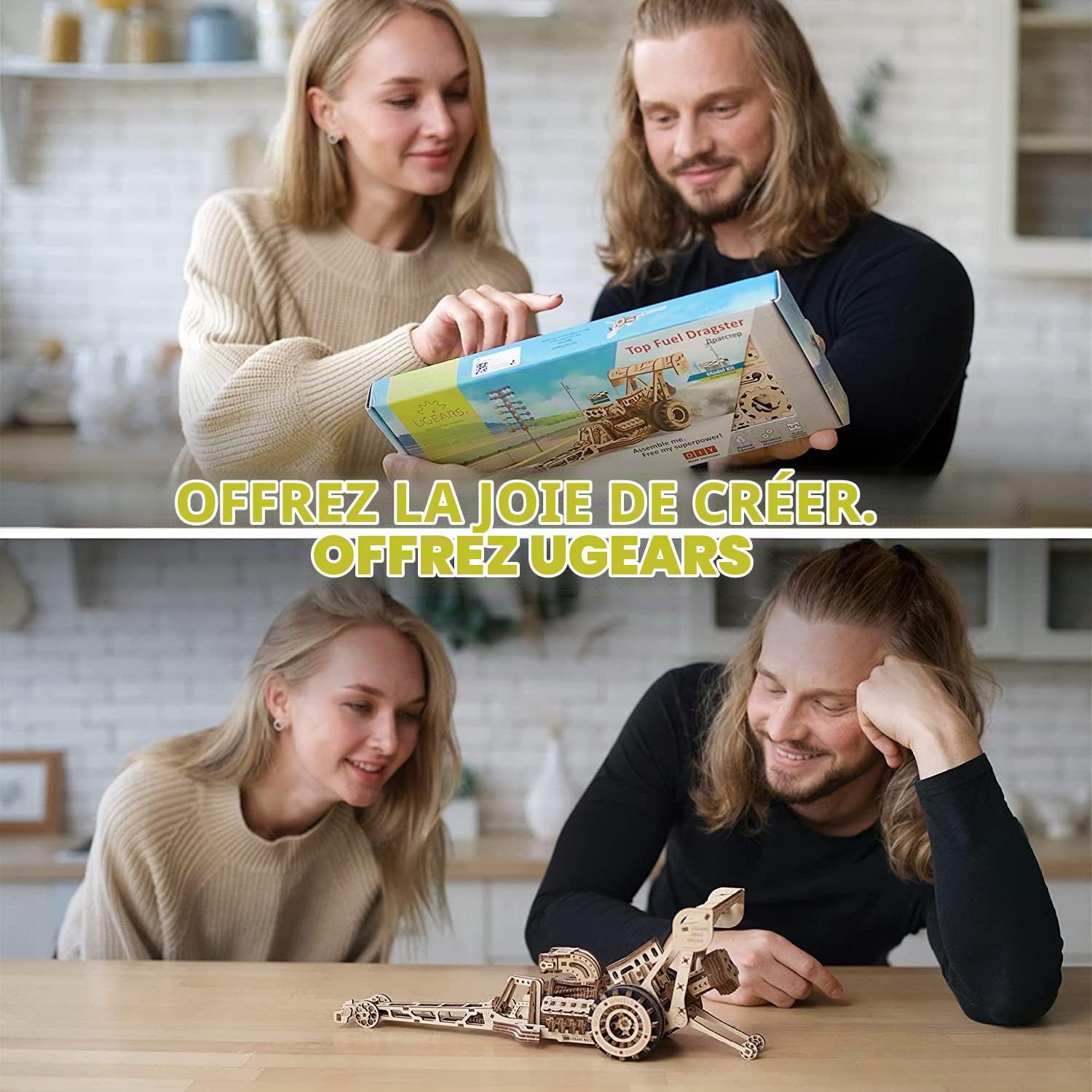 UGEARS Dragster Car Model Kit - Top Fuel Dragster 3D avec Moteur à Ressort Puissant - Drag Racing Model Car Kits Puzzles 3D à Assembler - Puzzles 3D en Bois pour Adultes et Enfants