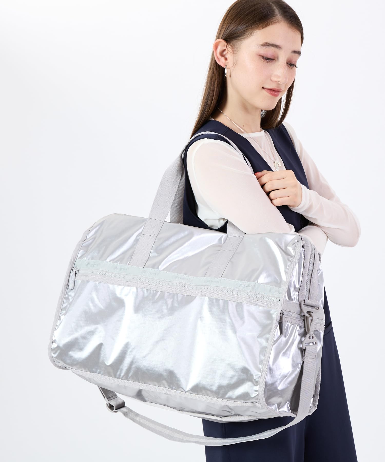 LeSportsac グレー ボストンバッグ、小ボストン、バッグ。カザマユミエ LeSportsac グレー ボストンバッグ、小ボストン、バッグ
