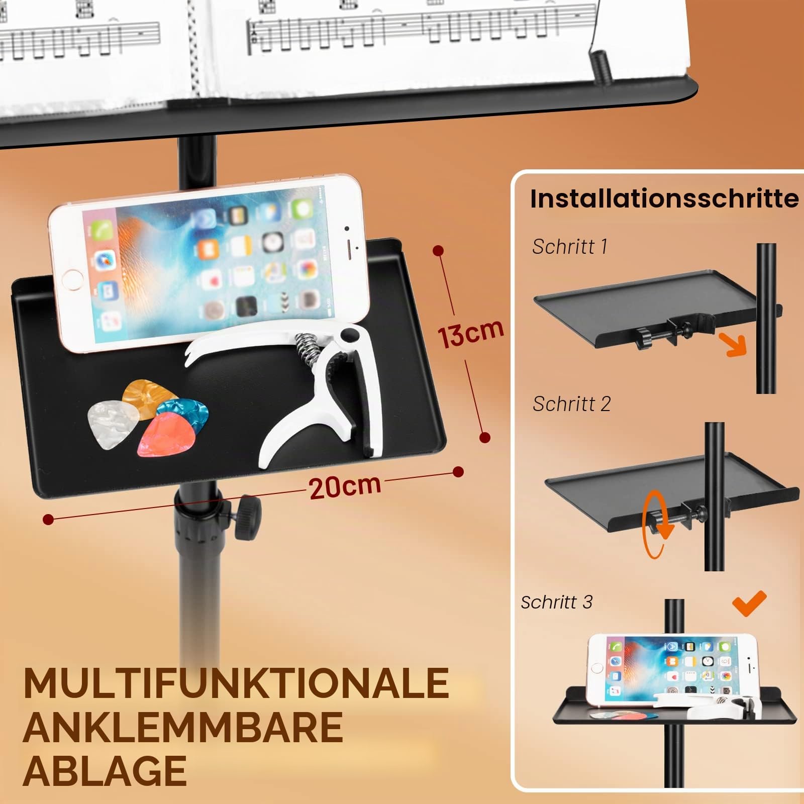CAHAYA Metall Notenständer klappbar Höhenverstellbar mit Klemmbrett & Tischbuchständer mit Wasserdicht Tragetasche für Gitarre, Ukulele, Geige CY0194+CY0320