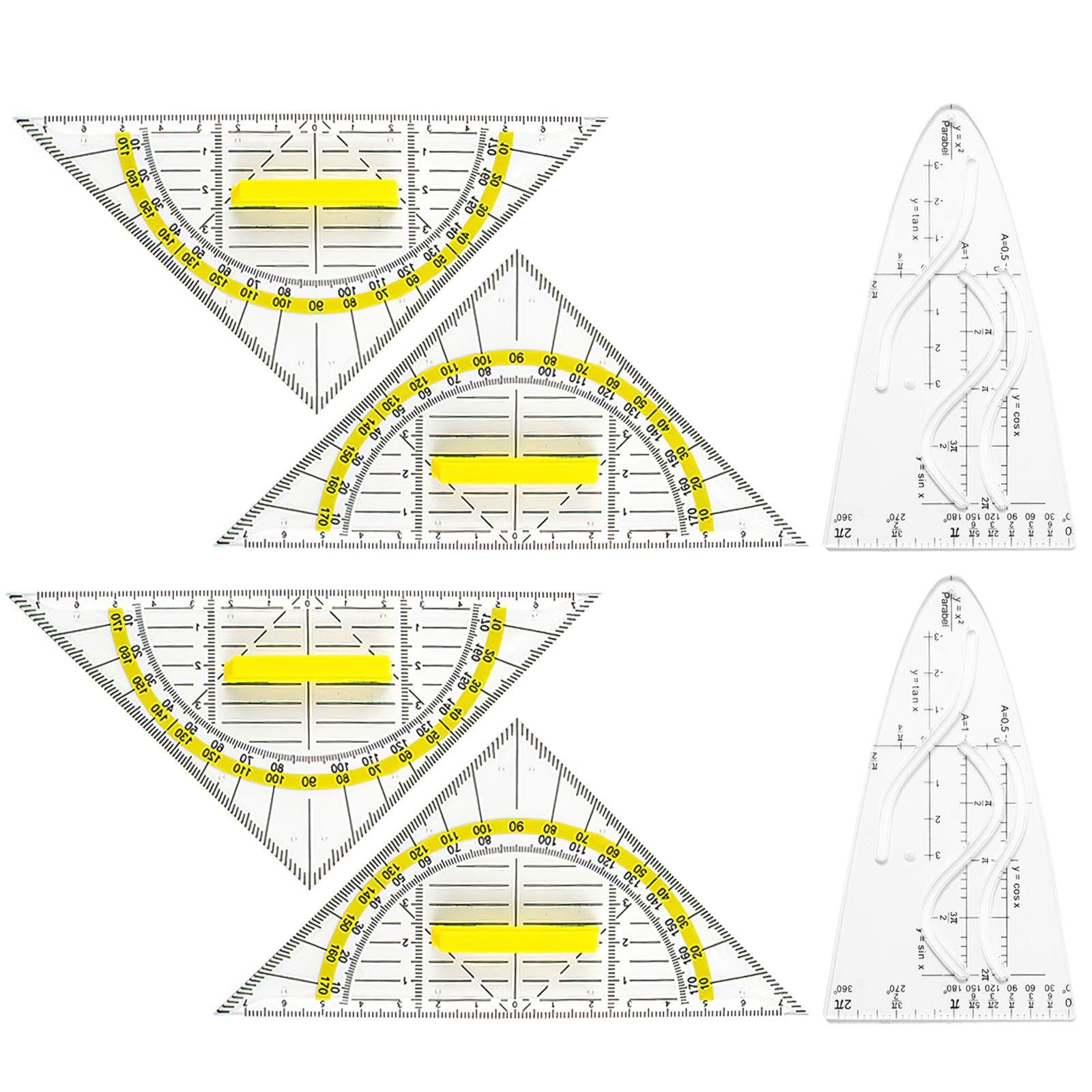 RNFKSU 4 Transparent Multi-Function Measuring Triangles, 2 Cosine Rulers, Student Drawing Rulers With Handles, Mathematical Problem-Solving Rulers, And Drawing Graphics Rulers.