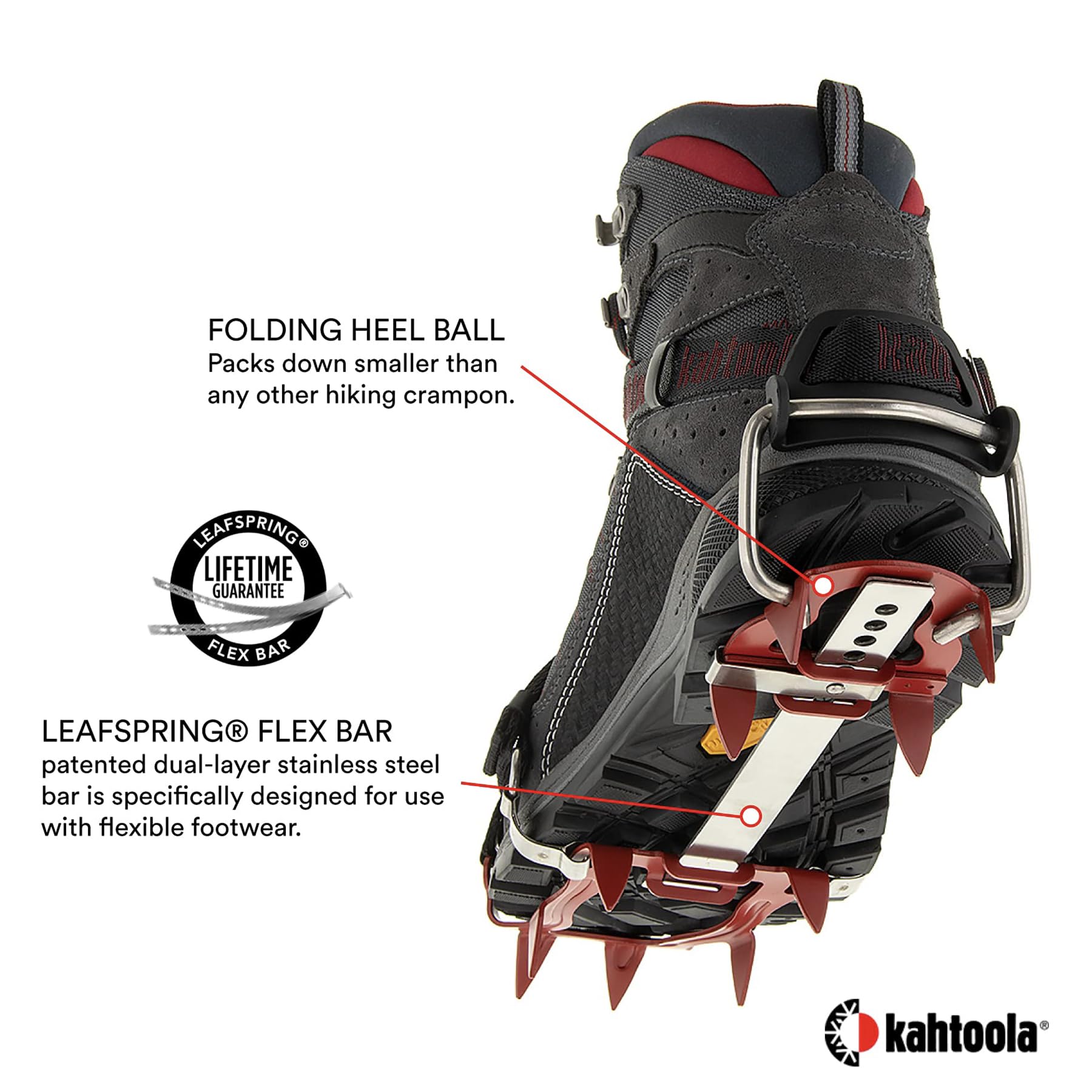 Kahtoola KTS Crampons de randonnée en Acier avec Peaux Anti-Neige, Homme, Rouge, M-L