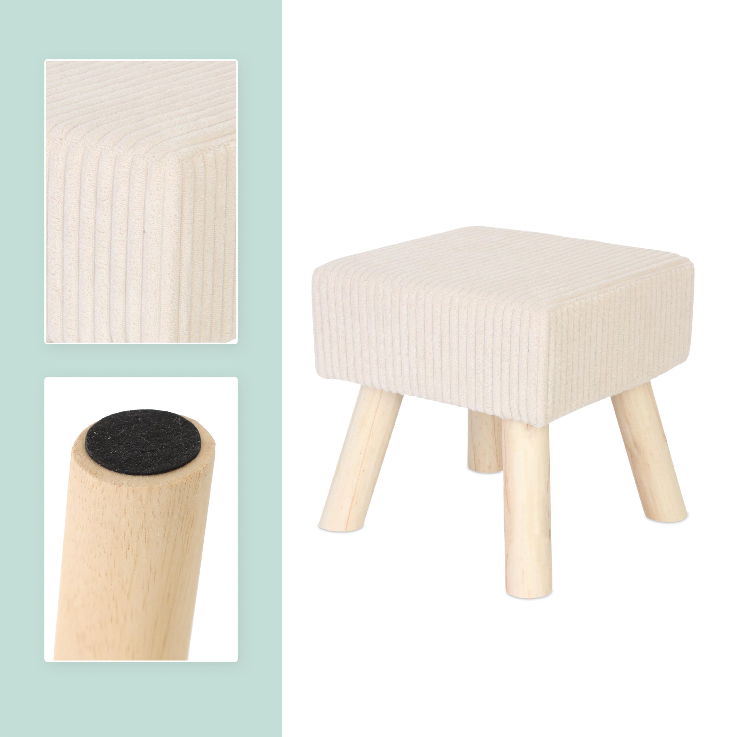 Relaxdays Sgabello corda, gambe in legno, imbottito, HxLxP: 30 x 30 x 30 cm, quadrato, poggiapiedi, beige/naturale