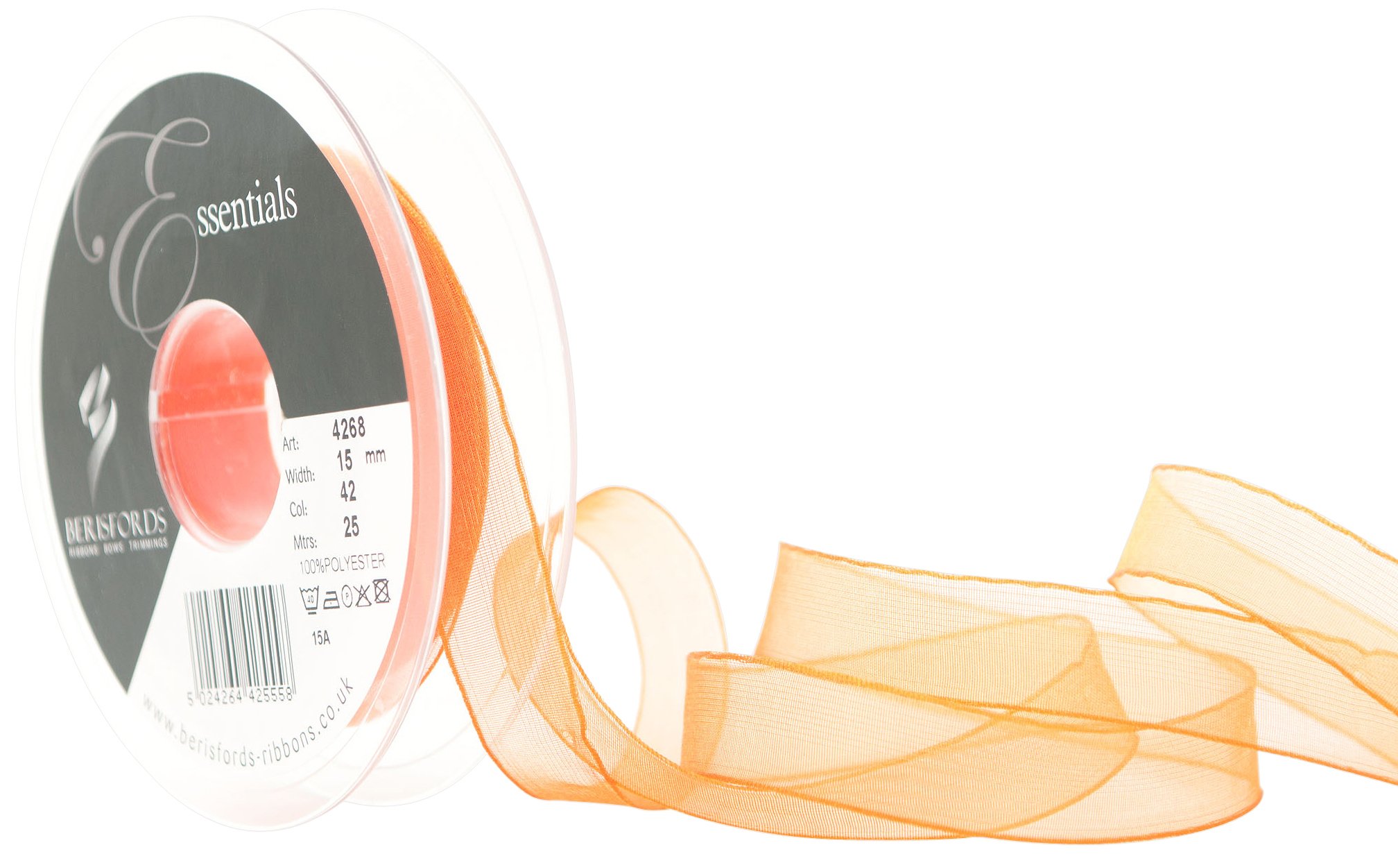 Berisfords 42 Orange Super Sheer Organza Ribbon (Value Roll)