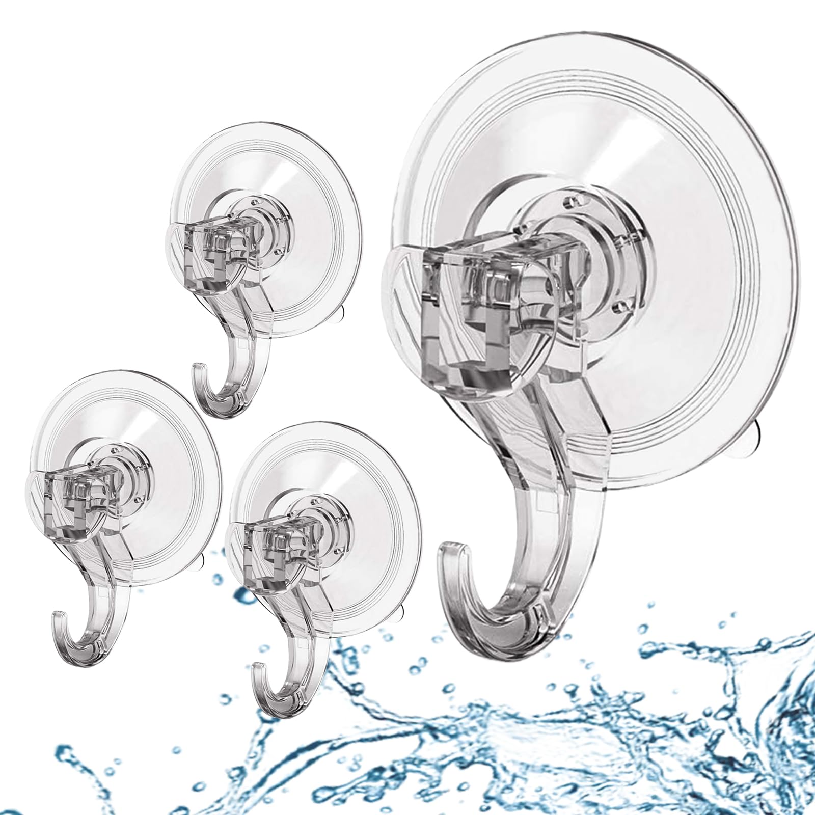 AMFUN 4 Packs Suction Hooks, Suction Hooks for Bathroom, Holds Up to 3KG, Reusable Transparent Waterproof Suction Cup Hooks for Kitchen, Shower, Window, Towel, Front Door, Bags, Caps, Coats, Wreath
