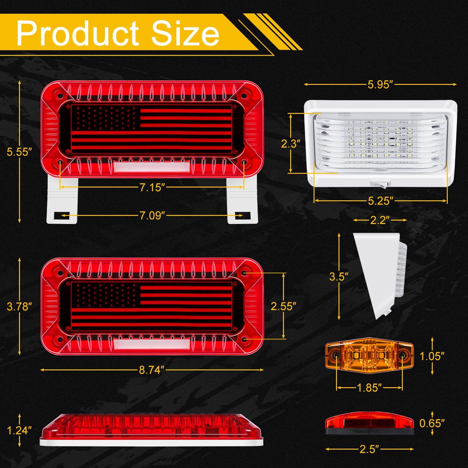 LINKITOM LED Trailer Light Kit, 2-Pack RV Camper Tail Lights, 10pcs Side Marker Lights, and RV Porch Light - Surface Mount for Trailers, RVs, Campers, IP67 Waterproof
