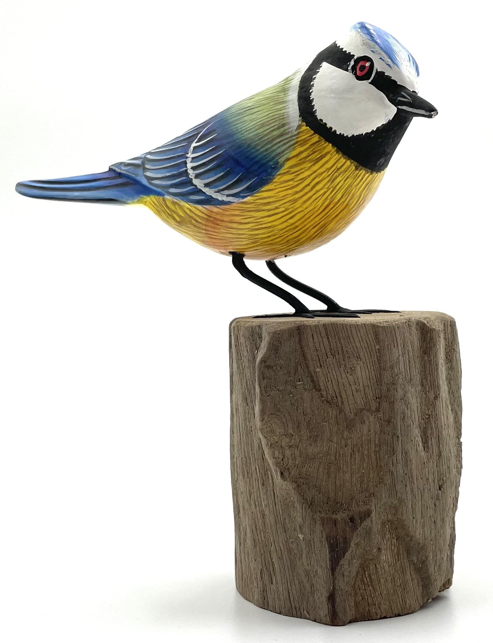 My Square Mile Blue Tit Bird Statue Ornament | Wooden Hand Carved Bird | Tree Stump Painted Great British Birds Indoor/Outdoor Garden Ornament (Blue Tit)