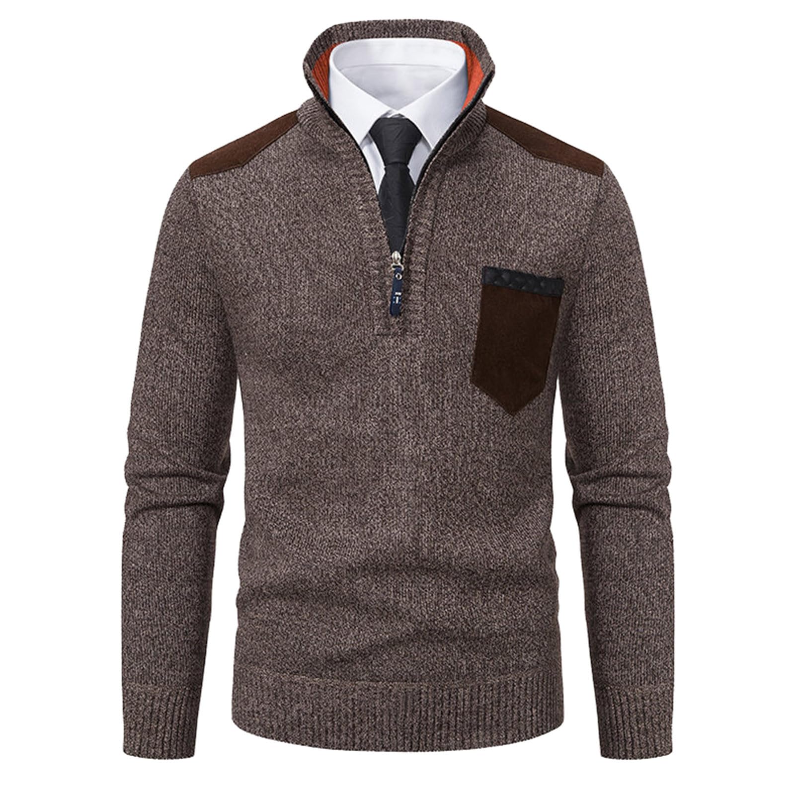 Generisch Jersey de patchwork para hombre, cuello alto con cremallera 1/4, peso pesado, suéter de Navidad, tallas grandes, suéter sin capucha, elegante sudadera de manga larga, suéter de trabajo de
