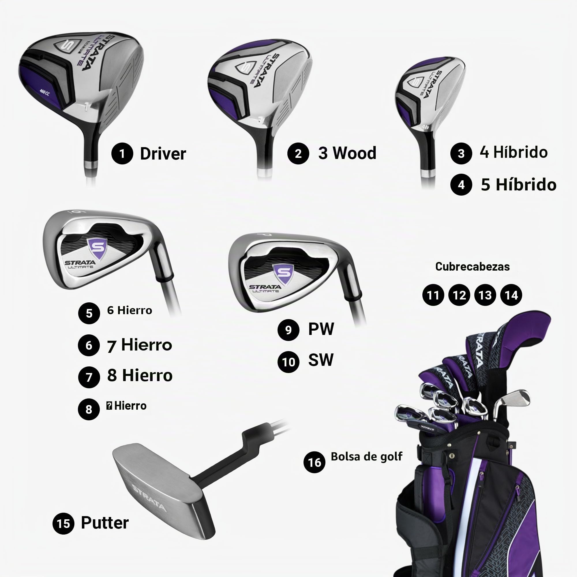 STRATA - Paquete de palos de golf para hombre