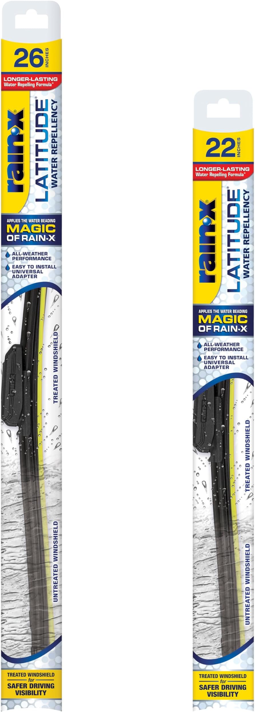 Rain-X 810237 Latitude 2-In-1 Water Repellent Wiper Blades, 26" and 22" Windshield Wipers (Pack Of 2), Automotive Replacement Windshield Wiper Blades With Patented Rain-X Water Repellency Formula
