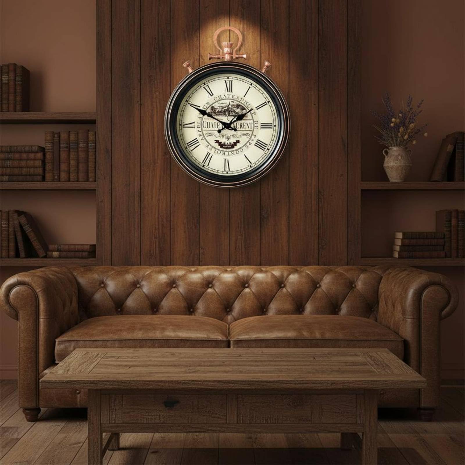 Reloj de Pared Vintage Reloj Colgante Reloj Antiguo Reloj Retro con Gran Esfera y Manecillas Clásicas Estructura Resistente y Diseño Que No Sobrecarga, Bronce Crema
