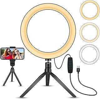 حلقة اضاءة خافتة مع حامل موبايل لتصوير الفيديو المباشر وصور السيلفي مع 3 اوضاع اضاءة و10 مستويات سطوع من كاوكي