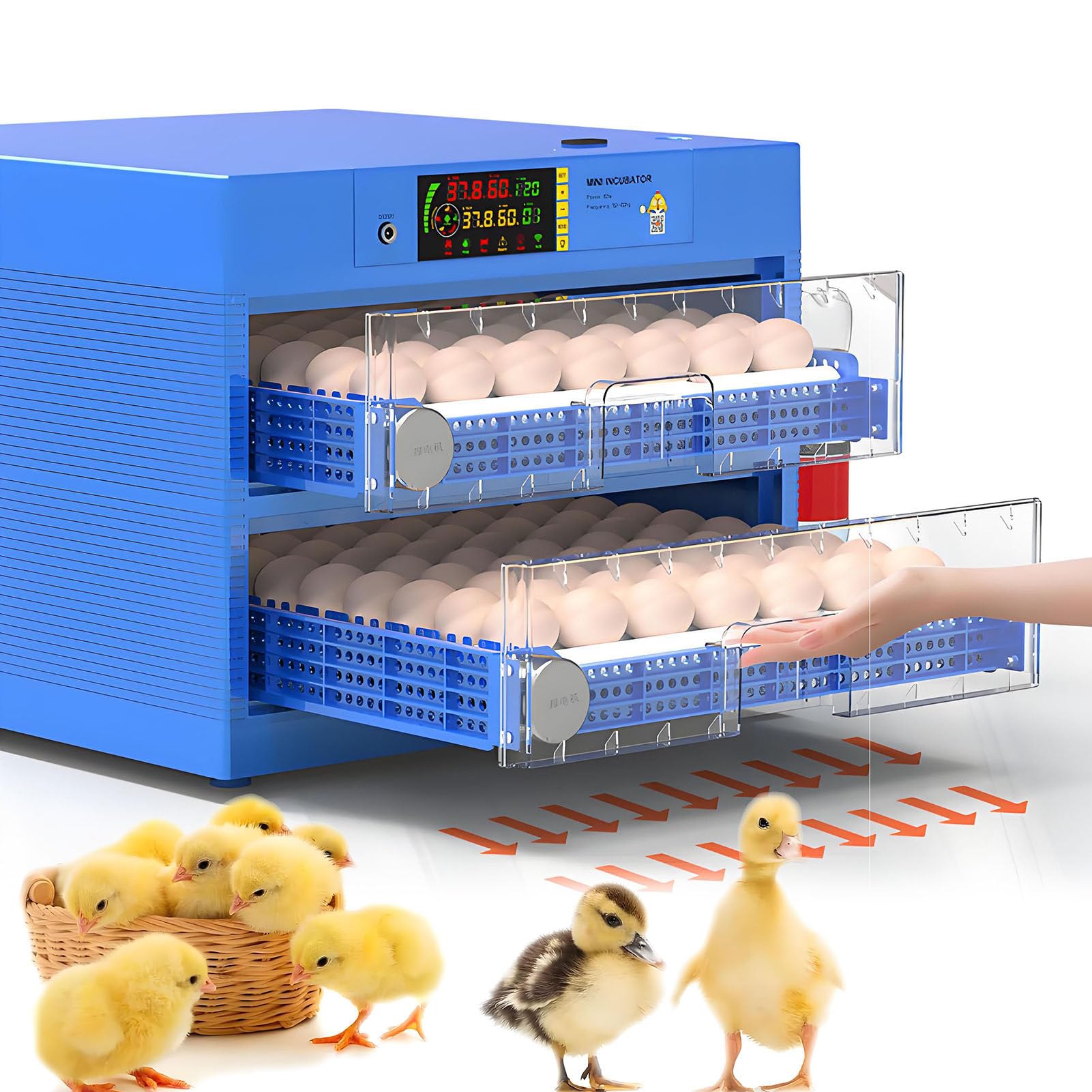 Incubators for Hatching Quail Eggs,Incubator for Eggs Automatic Turning,Smart Display of Temperature,Humidity,Egg Turning Time,Hatching Days,3-in-1 Function:Incubation,Hatching,Brooding 2Layers