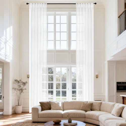 Dreaming Casa Linen Blend Curtians 204 Inches Long, 2 Panels White Light Filteri