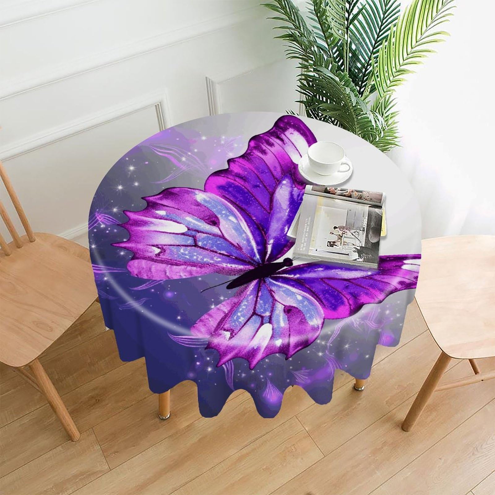 FekiLoot Purple Butterfly Round Tablecloth Cover 60 Inch Wrinkle Free Washable Polyester Fabric Table Cover Decorative Round Table Cloth for Home Dining Kitchen Party Farmhouse