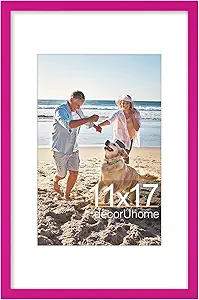decorUhome 11x17 Picture Frame, Display Pictures 8x12 with Mat or 11x17 without Mat, Wall Hanging Poster Frame, Magenta, 1 Pack
