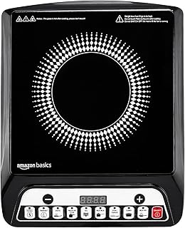 Amazon Basics 1600W Induction Cooktop | 7 Pre-Set Cooking Menus | LED Display | Smart Push Buttons I Energy Efficient, Auto Cut-off, 20A IGBT & 4KV Surge Protection I Black
