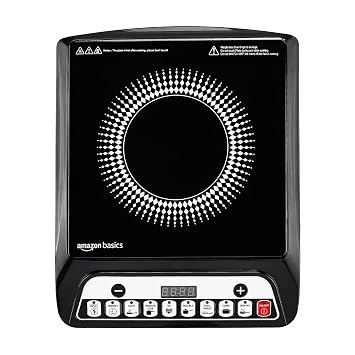 Amazon Basics 1600W Induction Cooktop | 7 Pre-Set Cooking Menus | LED Display | Smart Push Buttons I Energy Efficient, Auto Cut-off, 20A IGBT & 4KV Surge Protection I Black