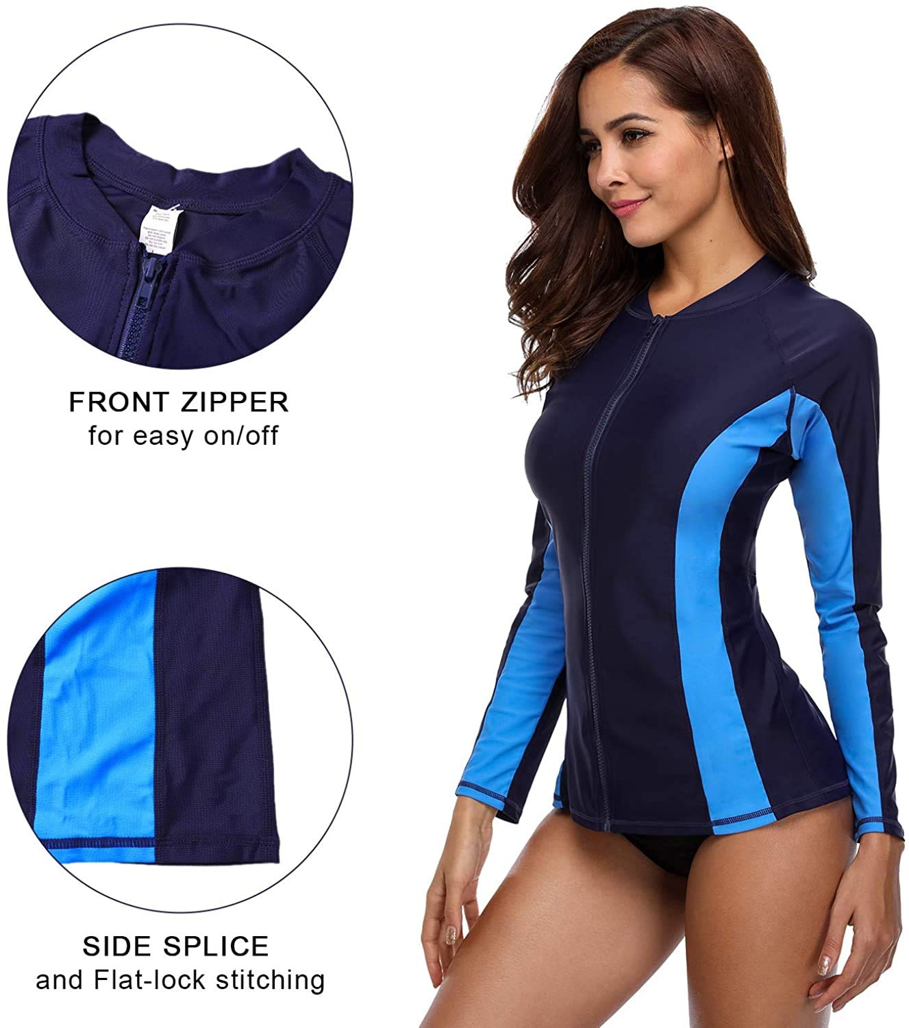 Charmo Camiseta de manga larga con cremallera UV para mujer