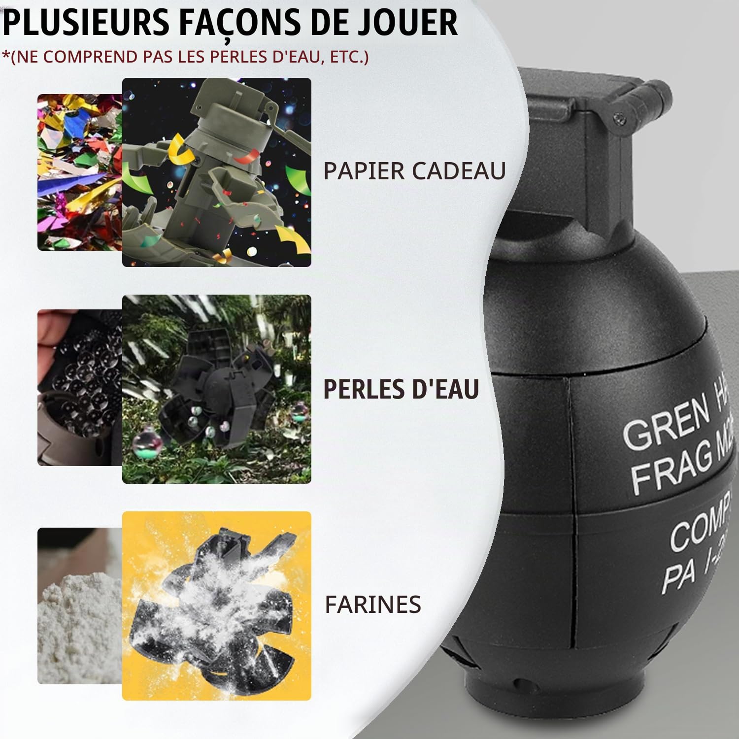 CS Grenade Jouets Tactiques Grenades À Main en Plastique Airsoft Rival Jeu De Bataille Recharge Jouet pour Extérieur CS Jeu Cosplay Accessoires Cadeau 14+ (M26A1-Black)