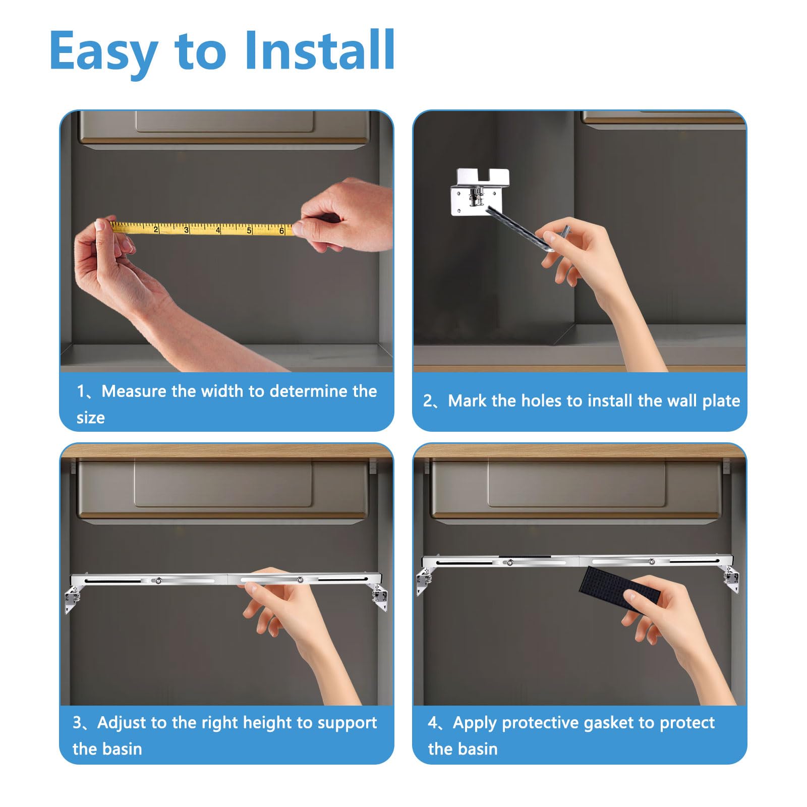2 Stück Unterbau Spültischhalterungen, 71-100cm Verstellbarer Edelstahl Installation Kit, Undermount Küche Waschbecken Halter für Heavy Duty Undermount Küche Badezimmer Waschbecken
