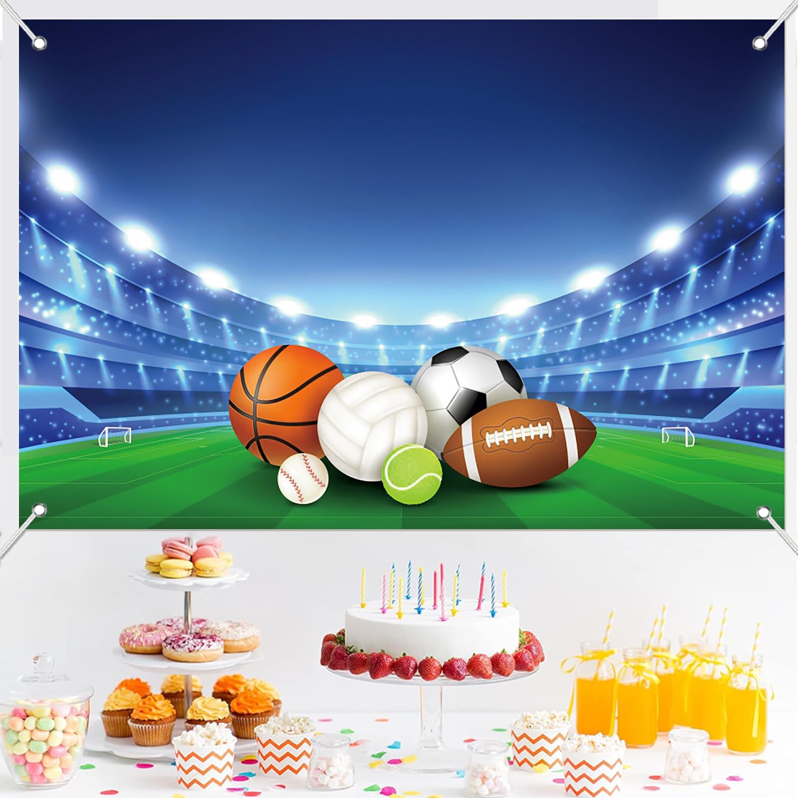 GOTPASS Sports Birthday Banner - Football, Baseball, Basketball, Soccer Themed Party Decorations
