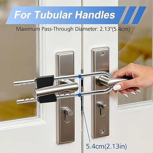 Miniatura 3 de Cerradura de puerta francesa para puertas dobles, cerradura de puerta doble ajustable para seguridad del hogar que evita patadas para varios pomos