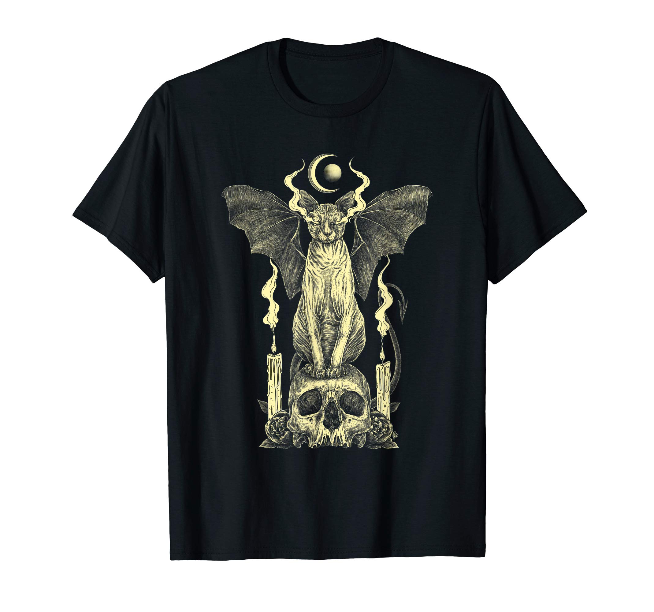 Evil Sphynx Cat Bat Skull Wicca Gothic Goth Witchcraft Witch T-Shirt for Men WomenOEKO-TEX STANDARD 100