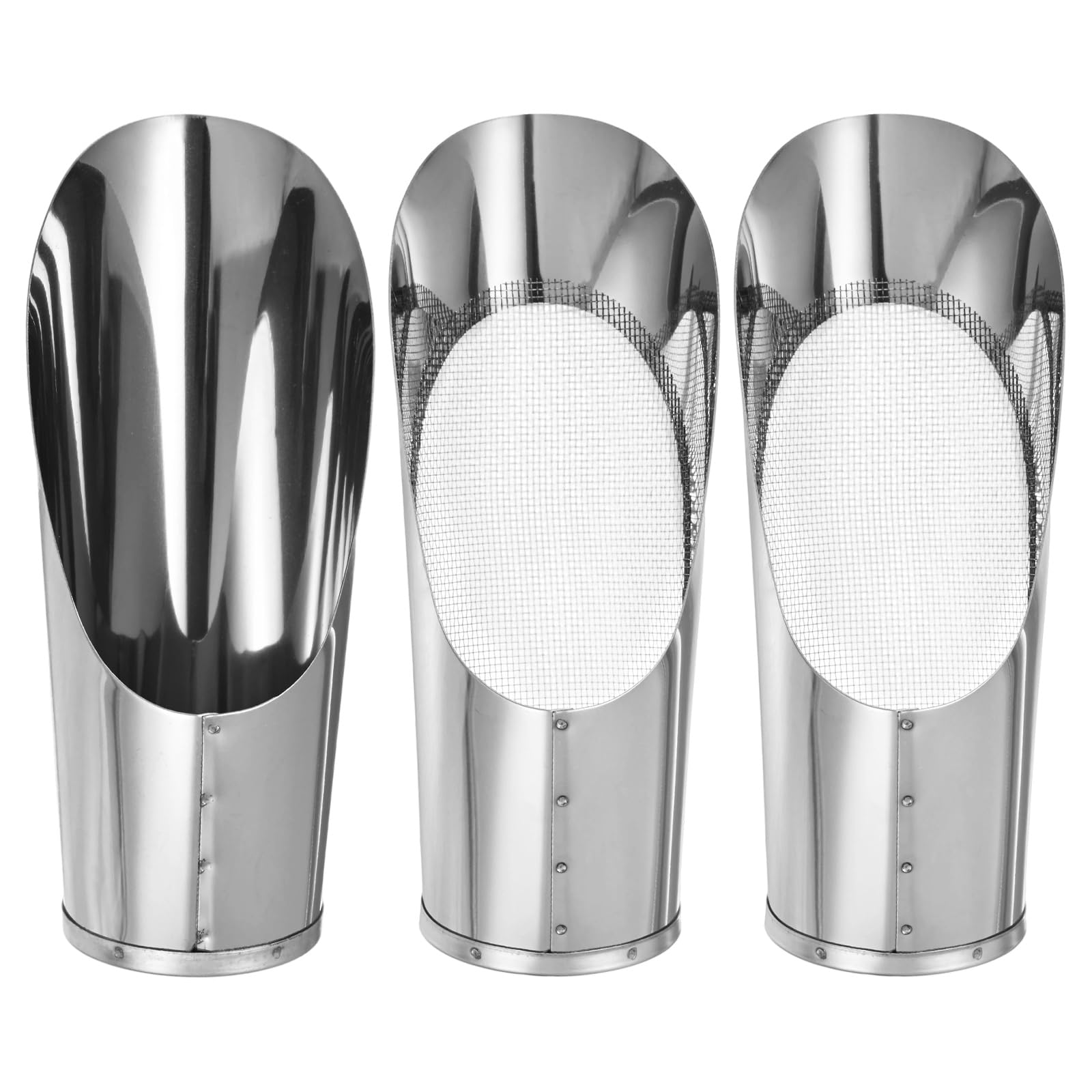 M METERXITY 1-Set Bonsai Soil Scoops, 2.8inch/7.2cm Stainless Steel Garden Soil Scoop Bucket Shovels and Soil Sifter for Transplanting/Flower Planting, Small Gardening Tools [Silver Tone]