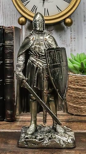 Miniatura 7 de Ebros - Caballero cruzado con capa del Sacro Imperio Romano Romano con espada y escudo de 7 pulgadas de alto, traje de armadura espadachín de pie en