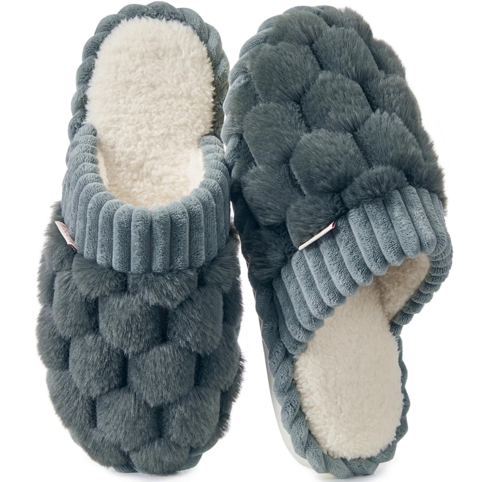 Misolin Pantofole Donna Invernali Pelose Ciabatte da Casa with Memory Foam | Morbide e Comode, Fodera in Peluche Calda, Suola Antiscivolo, Tutte le Stagioni, Interno/Esterno