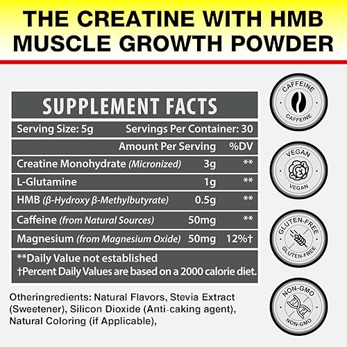 Miniatura 2 de Creatina HMB, creatina en polvo para hombres y mujeres, monohidrato de creatina micronizada para crecimiento muscular y recuperación y mayor fuerza,