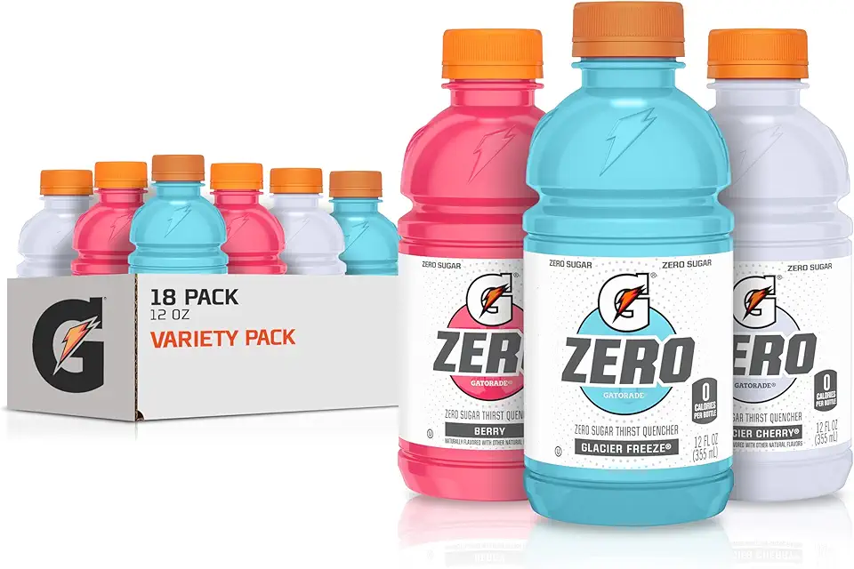 Gatorade G Zero Sports Drink, Glacier Freeze, Glacier Cherry, Berry Variety Pack, 12 Fl Oz (Pack of 18)