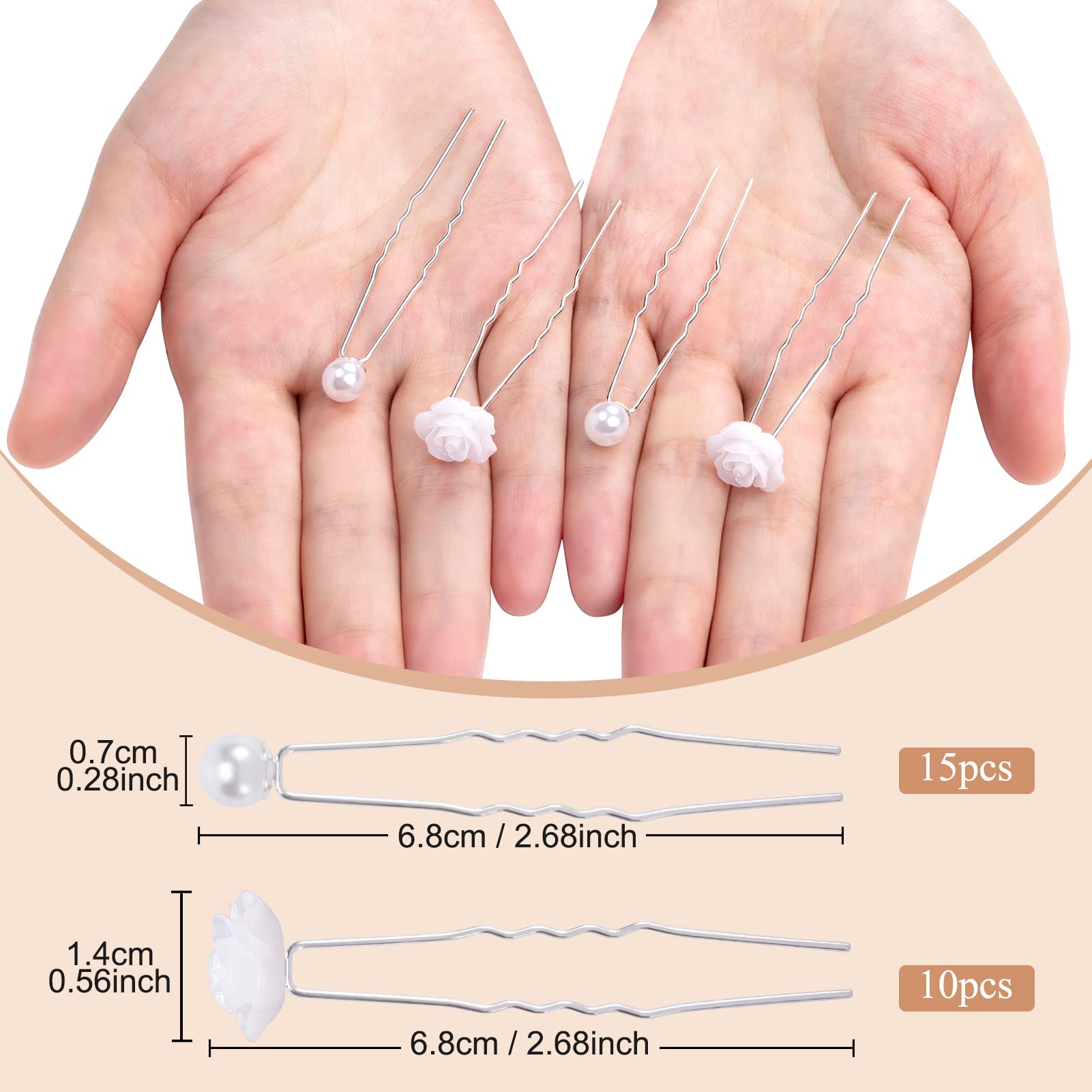 25 Pezzi Forcine per Capelli Sposa, Accessori Capelli Sposa Forcine per Capelli di Rosa Bianca Perla, Capelli con Perlé a Forma di U per Matrimoni, Spose, Damigelle, Anniversari e Comunione