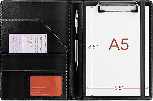 Portapapeles pequeño tamaño junior de 7 x 9 pulgadas bloc de escritura recargable carpeta de piel sintética Mymazn A5 para bloc de notas bloc de