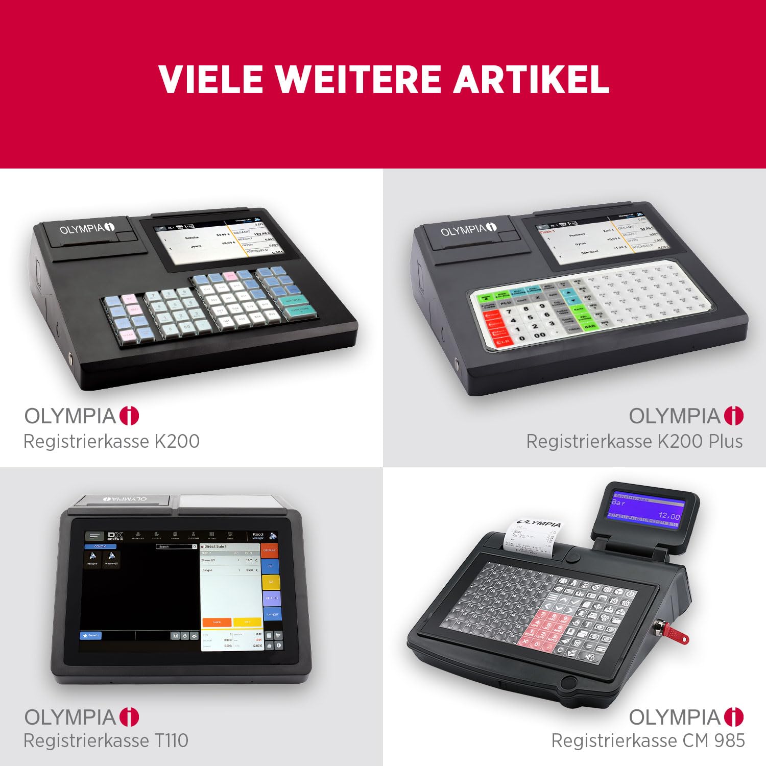 Olympia K100 Registrierkasse LED Kundenanzeige 58mm Thermodrucker Android 11 Hubtastatur 39 Tasten Kassenschublade