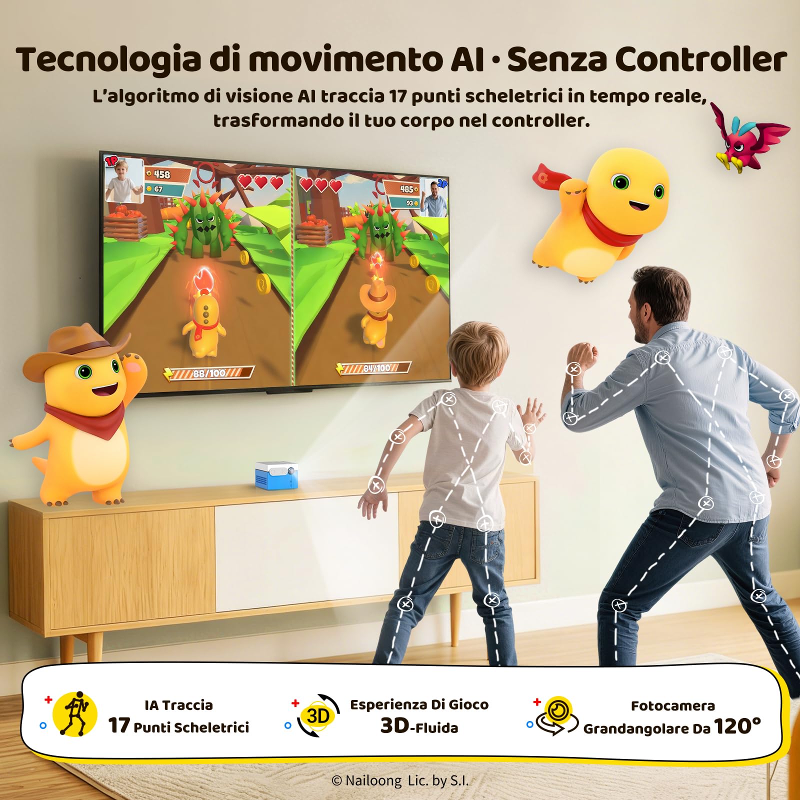KINHANK MotionX Console di Gioco per Bambini e Famiglie, Console Videogiochi AI con Rilevamento del Movimento con Oltre 40 giochi Interattivi, Aggiornamenti Mensili, Plug & Play, Giocattolo Regalo